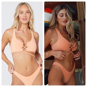 L*Space | NWT Tangy Terry Dax Racerback Lace Tie Bikini Top | XS